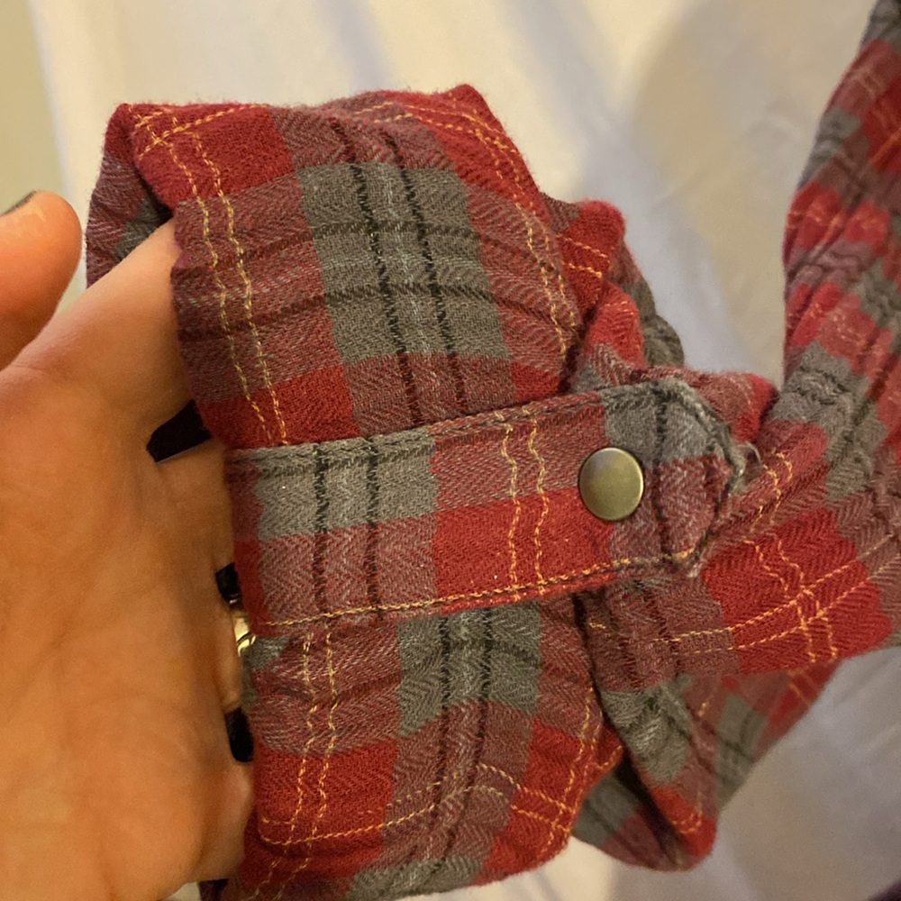 Kut From The Kloth red and gray plaid snap front shirt dress size L - Picture 5 of 12